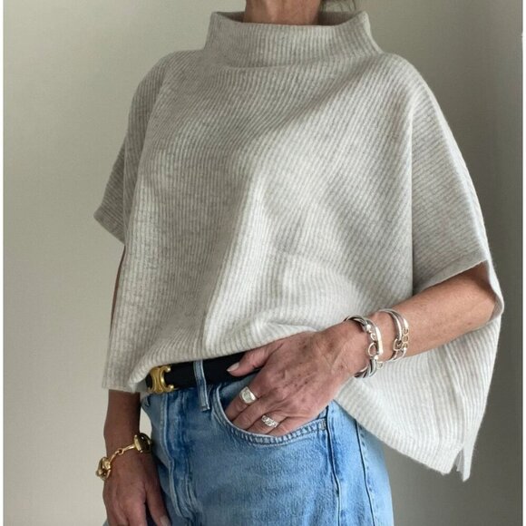 Pink Pineapple NWT Crop Cashmere Topper Mockneck Poncho Beige Medium Cozycore - Picture 1 of 8